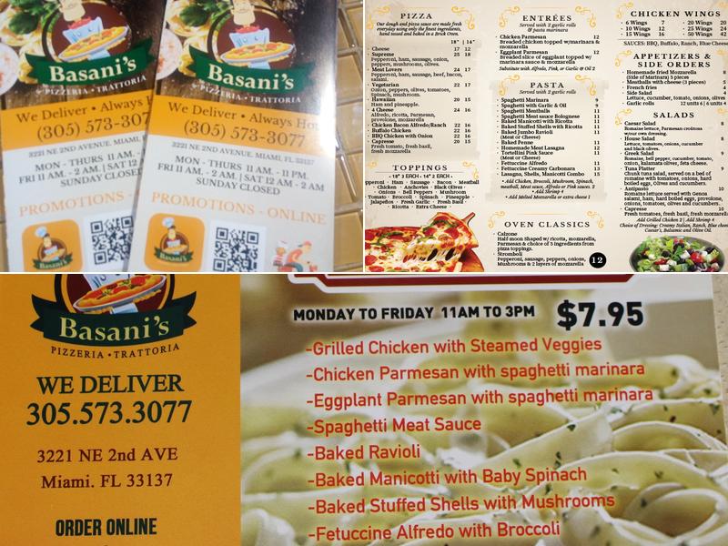 Basani's Pizzeria Trattoria Menu