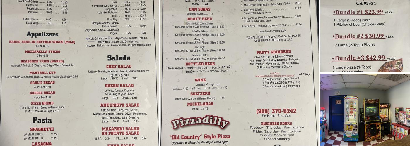 PizzaDilly Menu