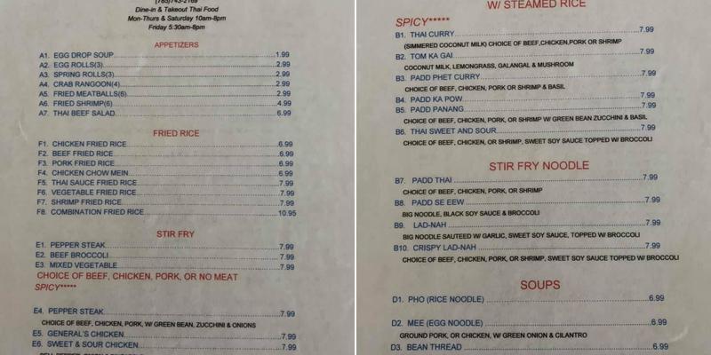 Locks Thai Cuisine Menu