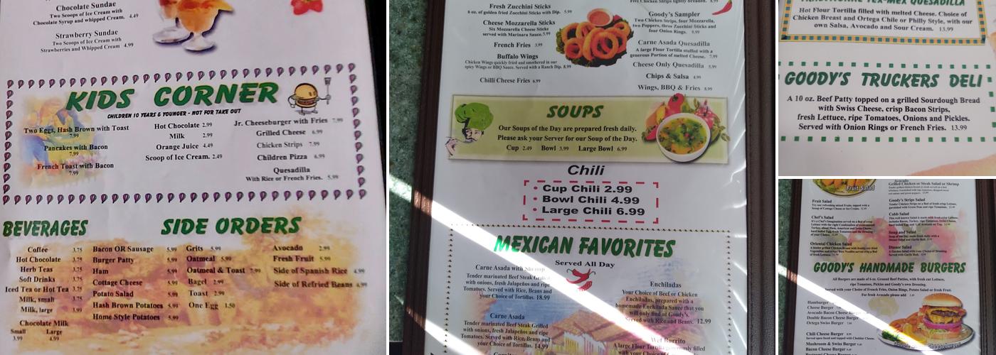Goodys Menu