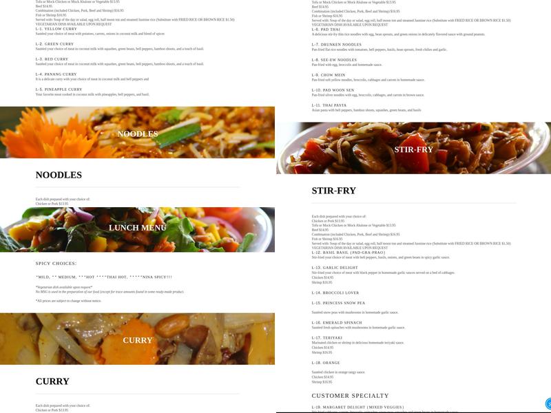 Rose Apple Thai Cuisine Menu