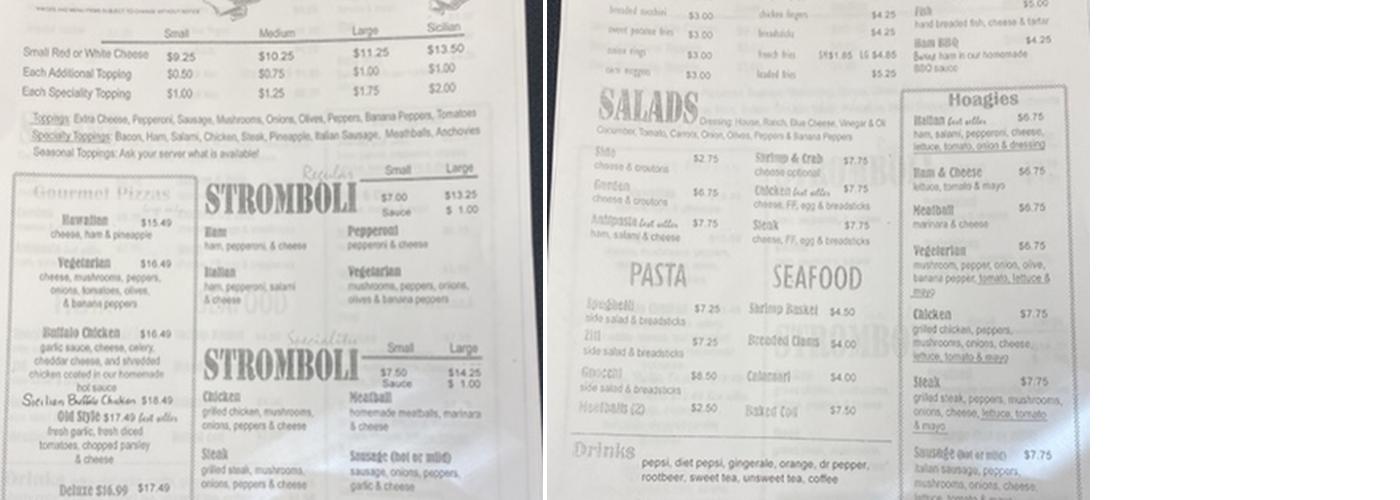 Pizza Casa Menu