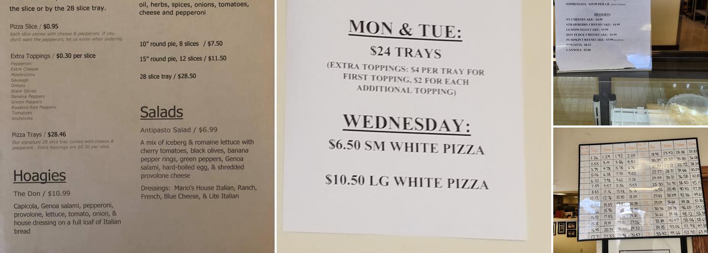 Mario DiCarlo’s Pizza Menu