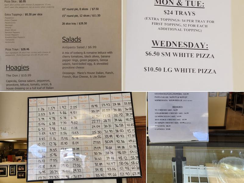 Mario DiCarlo’s Pizza Menu
