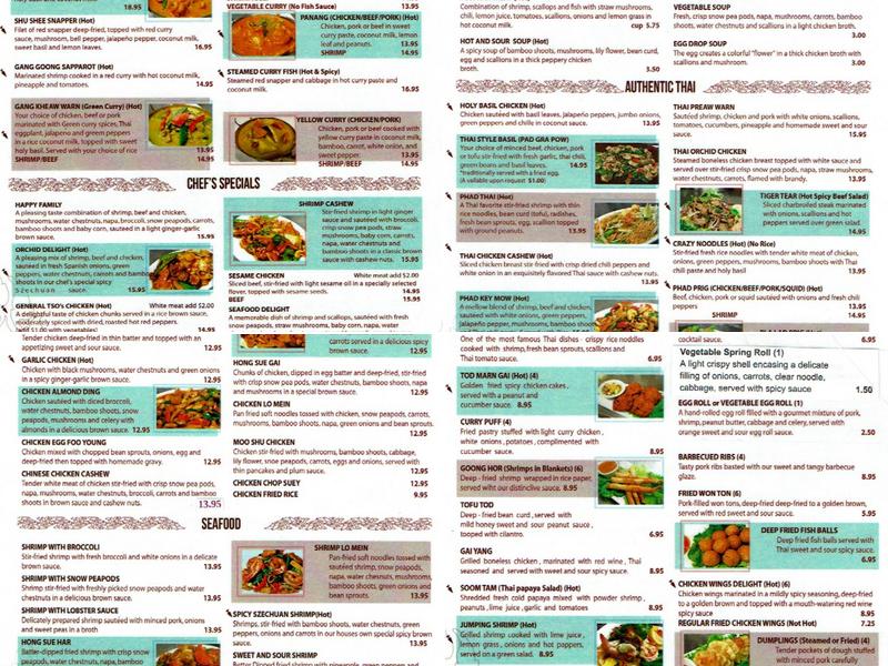 Thai Orchid Restaurant Menu