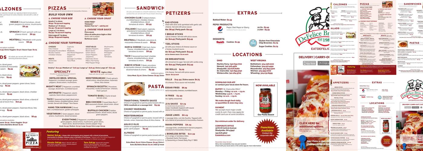DeFelice Bros Pizza - St Clairsville Menu