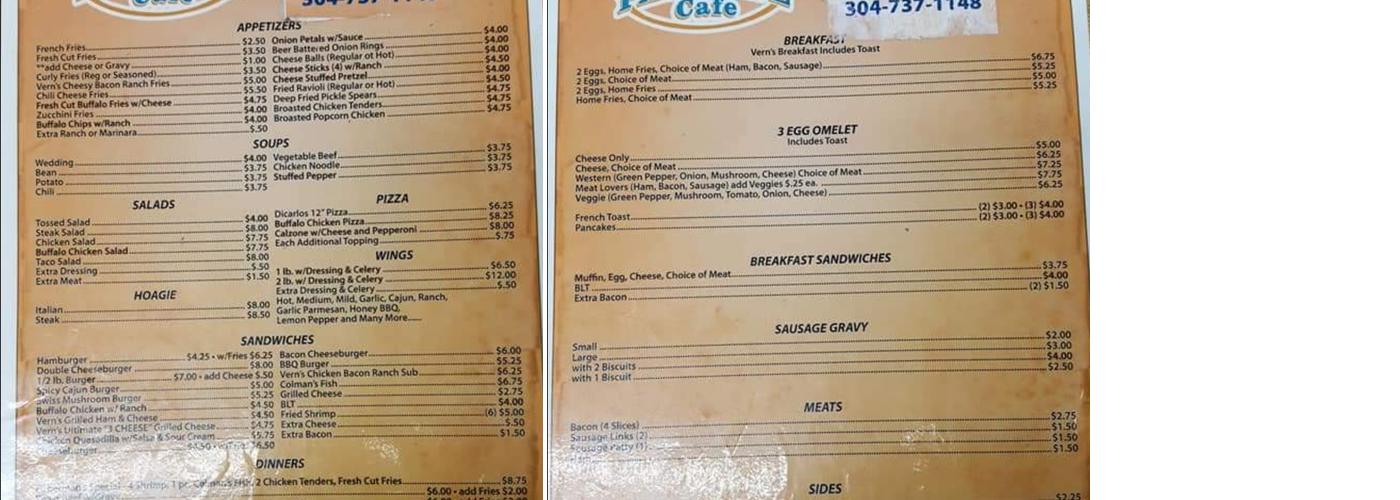 Vern's Paradise Cafe LLC Menu