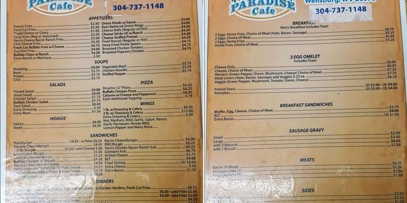 Vern's Paradise Cafe LLC Menu