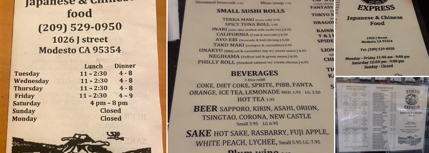 Tokyo Express Restaurant Menu