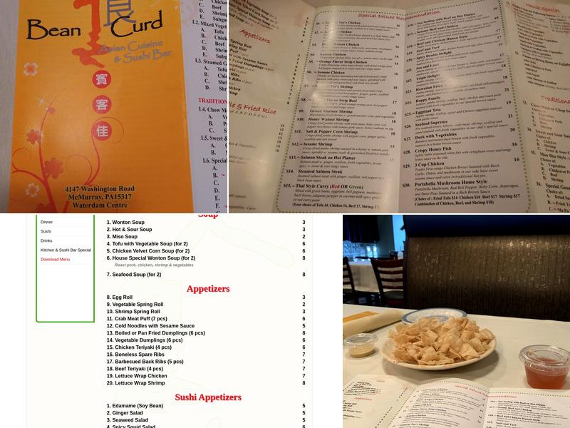Bean Curd Menu