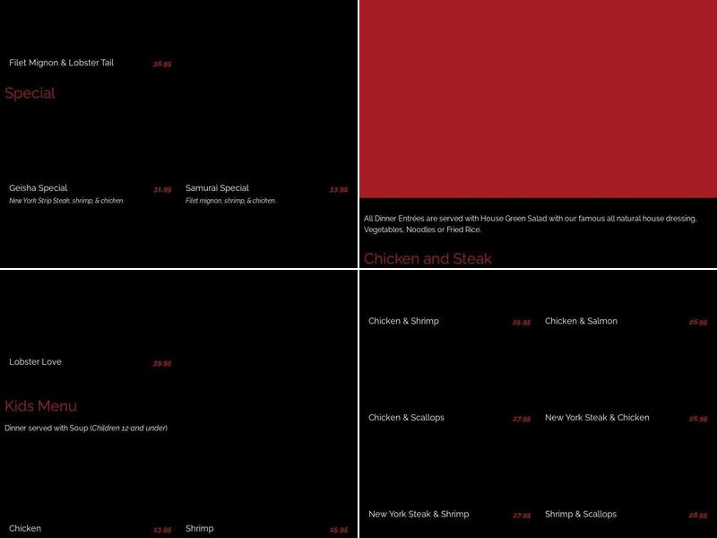Fusion Japanese Steak House Menu