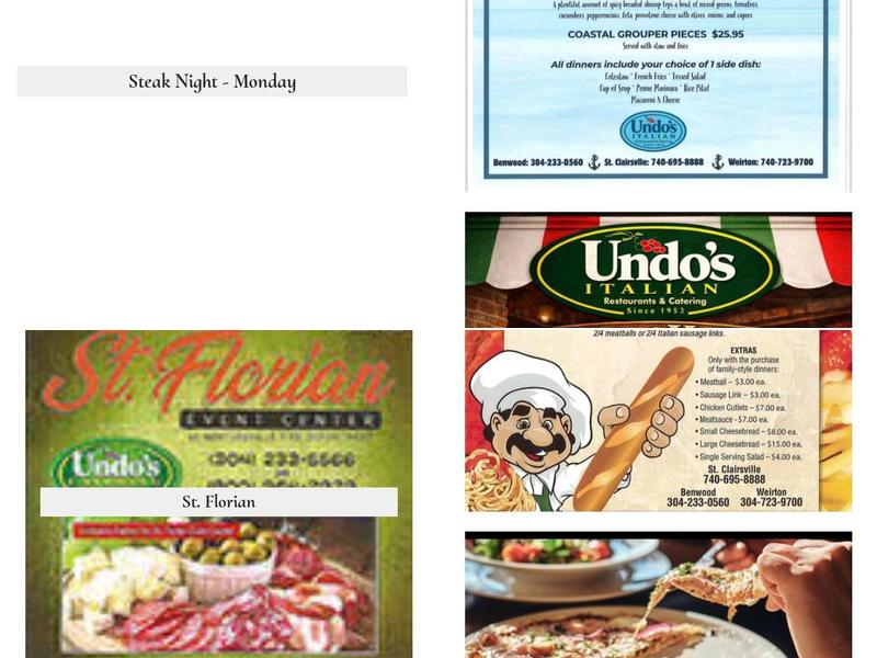 Undo's Restaurant Menu