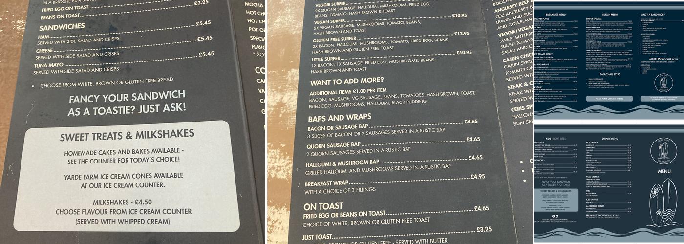 The Surf Cafe Menu