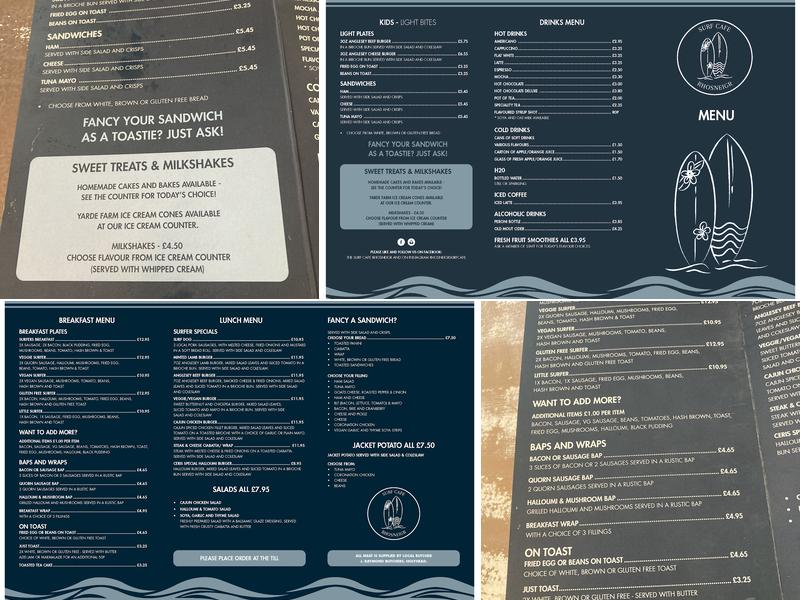The Surf Cafe Menu