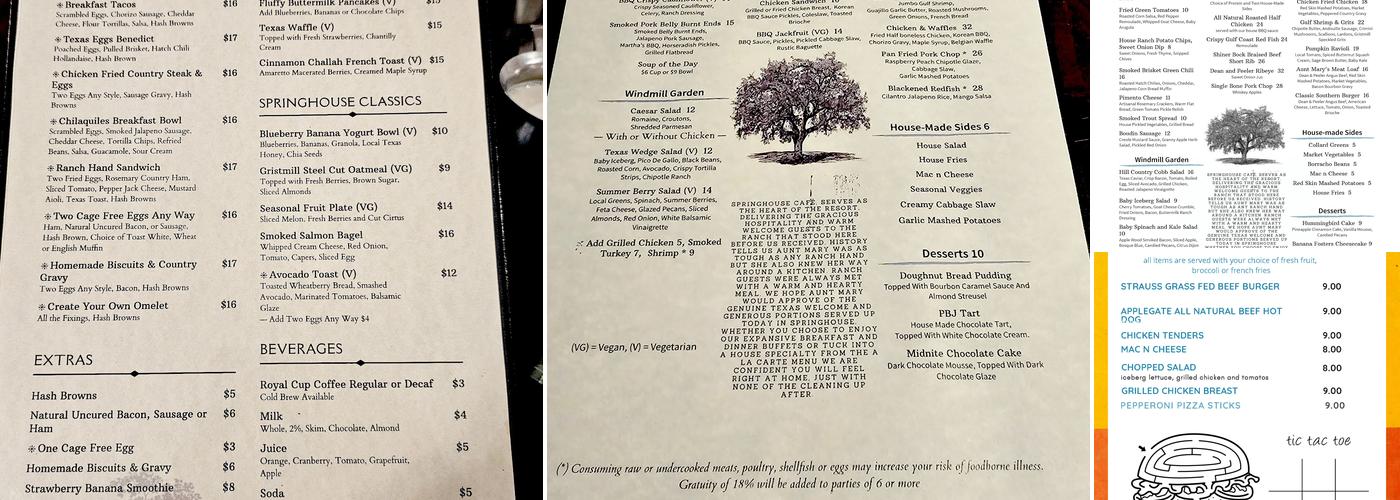 Springhouse Cafe Menu