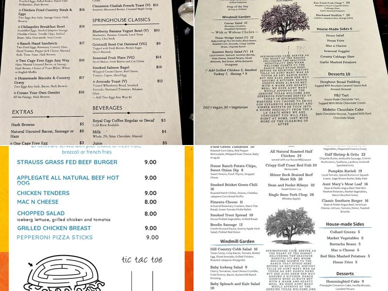 Springhouse Cafe Menu