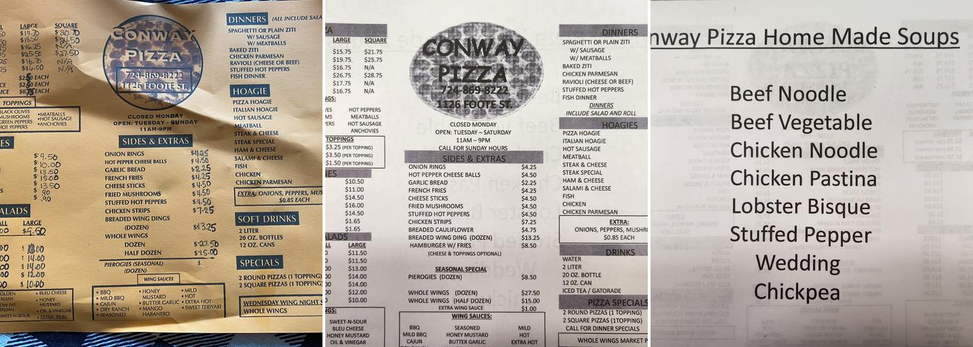 Conway Pizza Menu