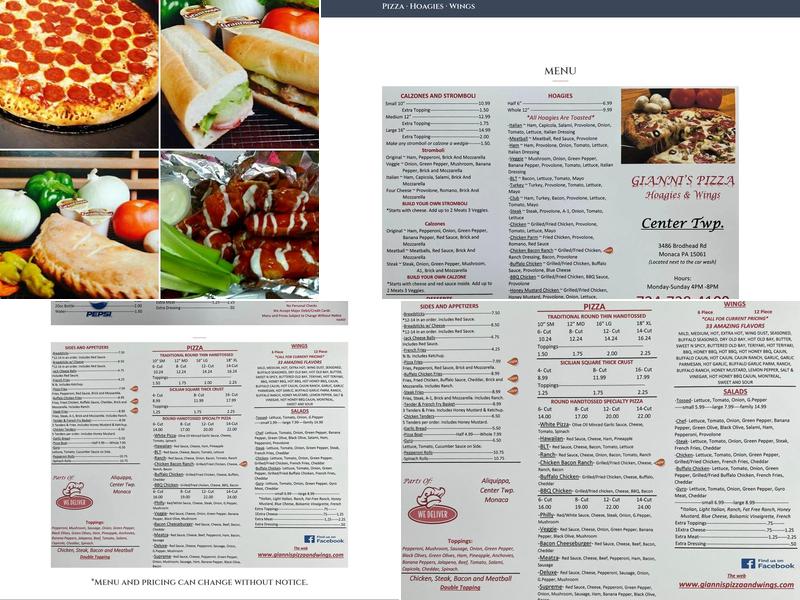 Gianni's Pizza - Center Twp. Menu