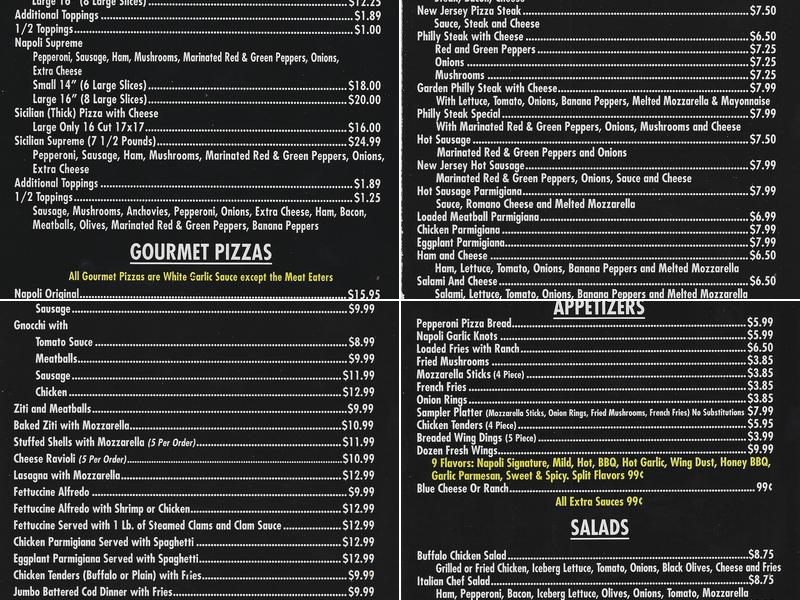Napoli Restaurant Menu