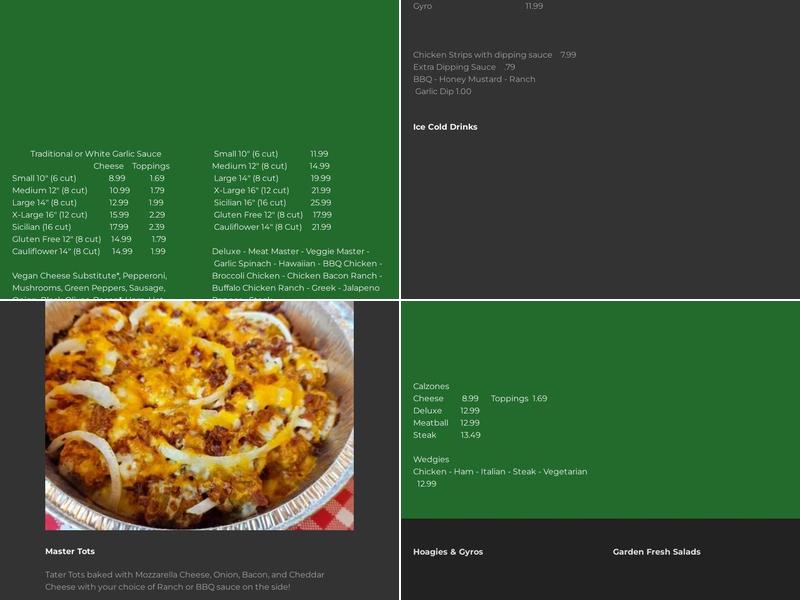 Pizza Masters Menu