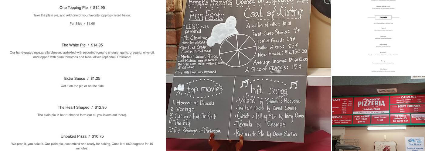 Frank's Pizzeria Menu