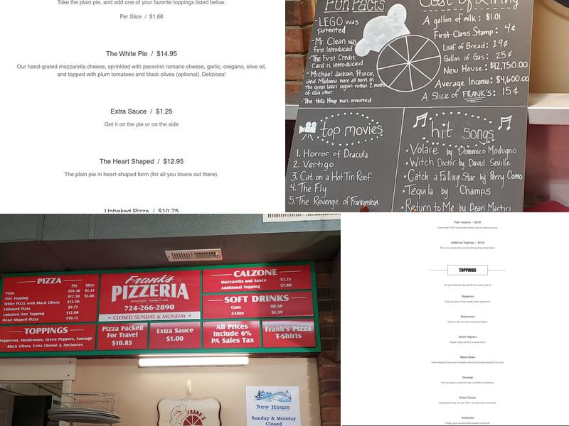 Frank's Pizzeria Menu