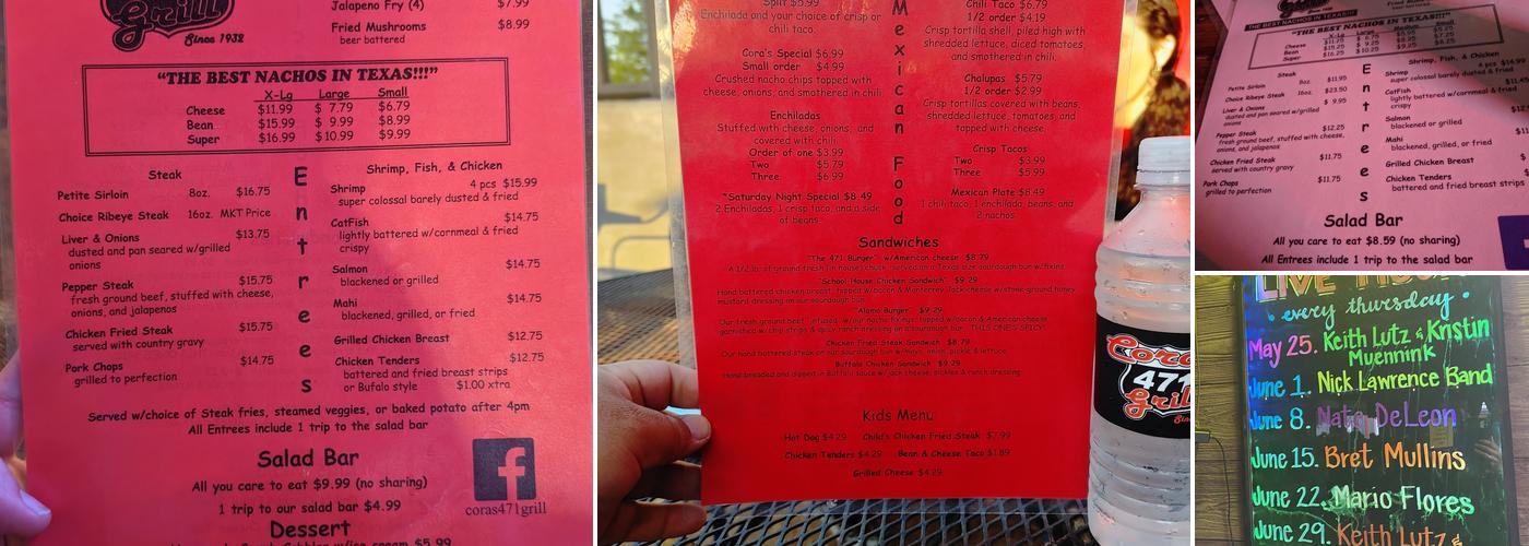 Cora's 471 Grill Menu