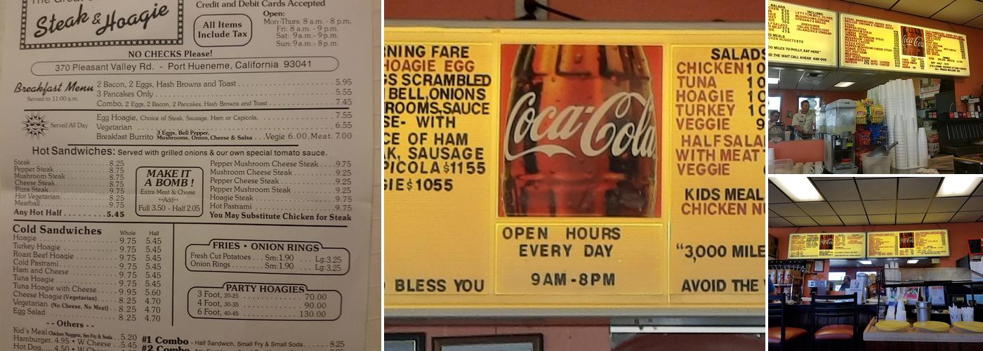 The Great Central Steak & Hoagie Company Menu