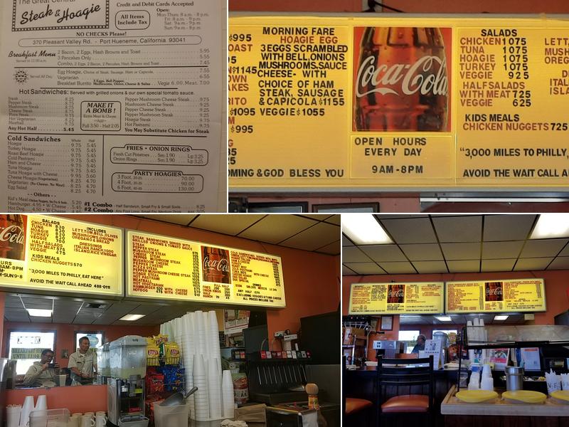 The Great Central Steak & Hoagie Company Menu