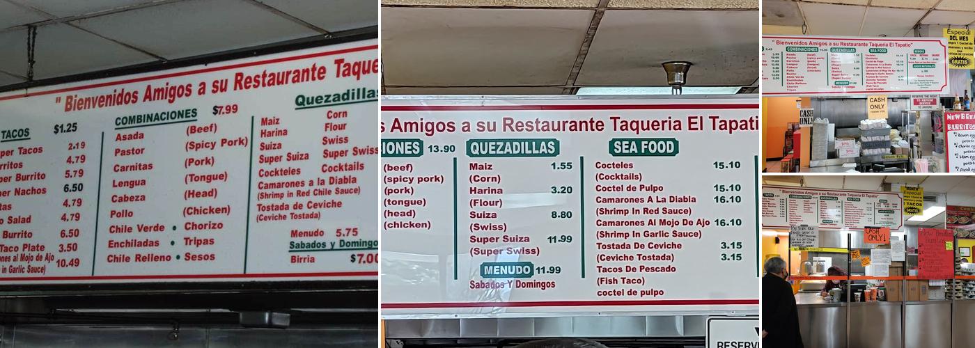 Taqueria El Tapatio Menu