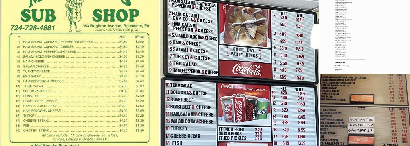 My Hero's Sub Shop Menu