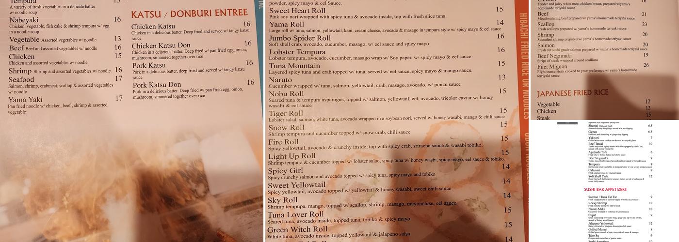 Yama Japanese Restaurant Menu