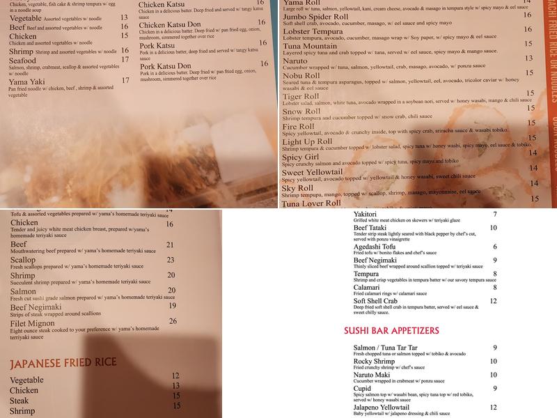 Yama Japanese Restaurant Menu