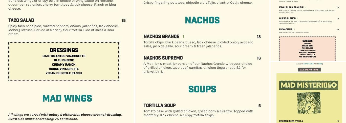 Mad Mex Menu