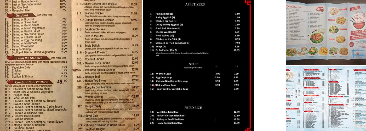 Red Bowl China Menu