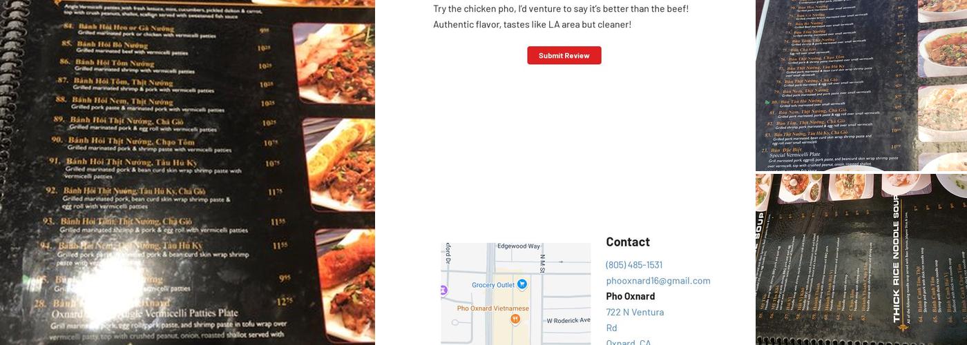 Pho Oxnard Vietnamese Restaurant Menu