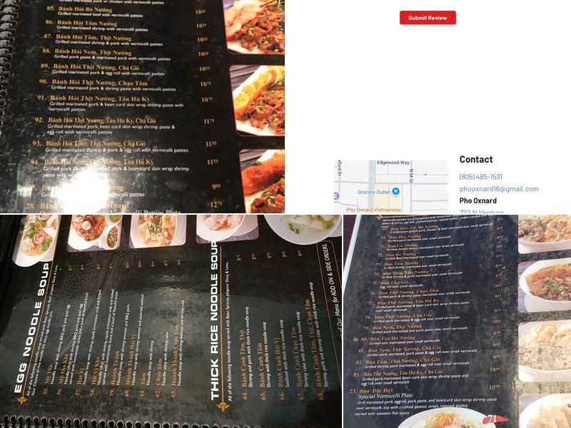 Pho Oxnard Vietnamese Restaurant Menu
