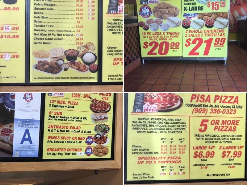 Pisa Pizza Menu