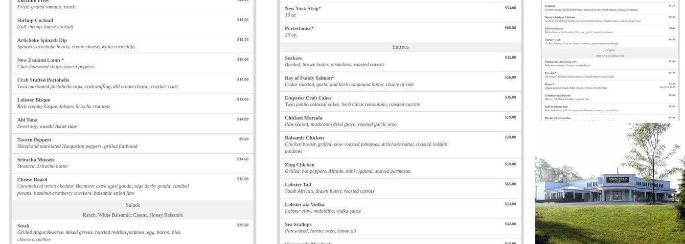 Springfield Grille Menu