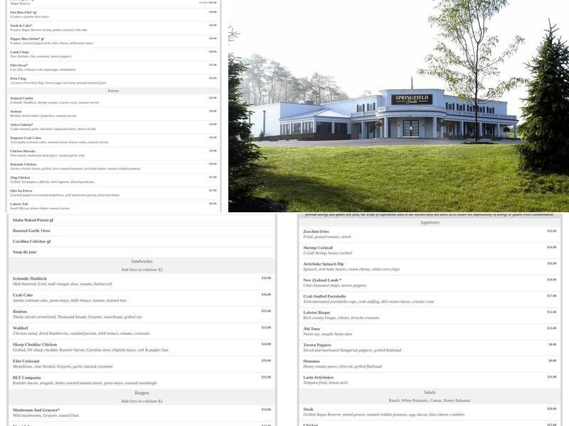 Springfield Grille Menu