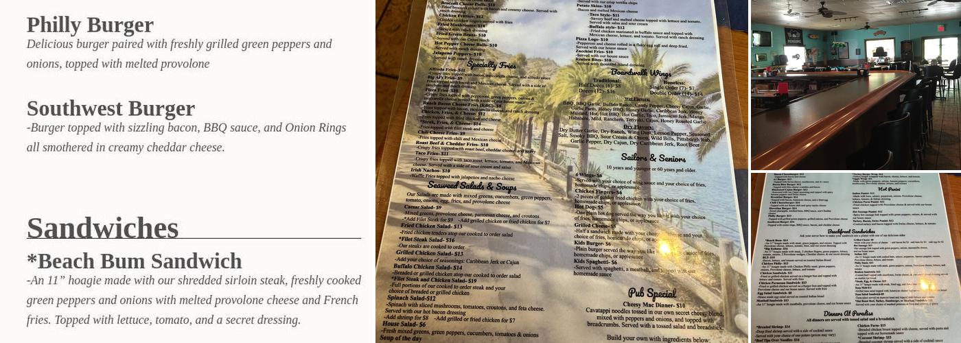 Paradise Pub Menu