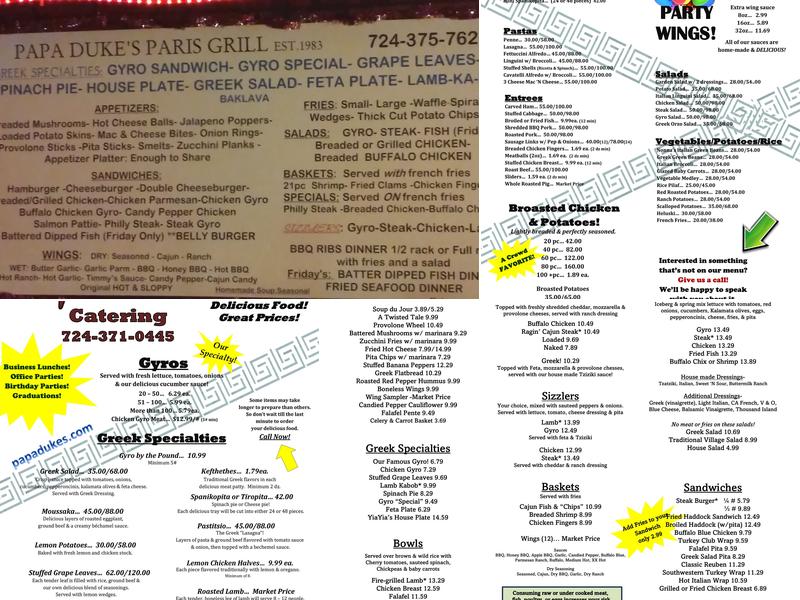 Paris Grill Menu
