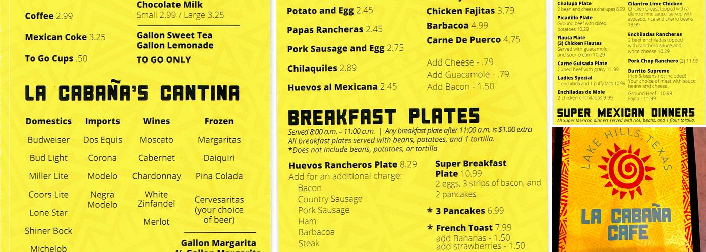 La Cabana Cafe Menu
