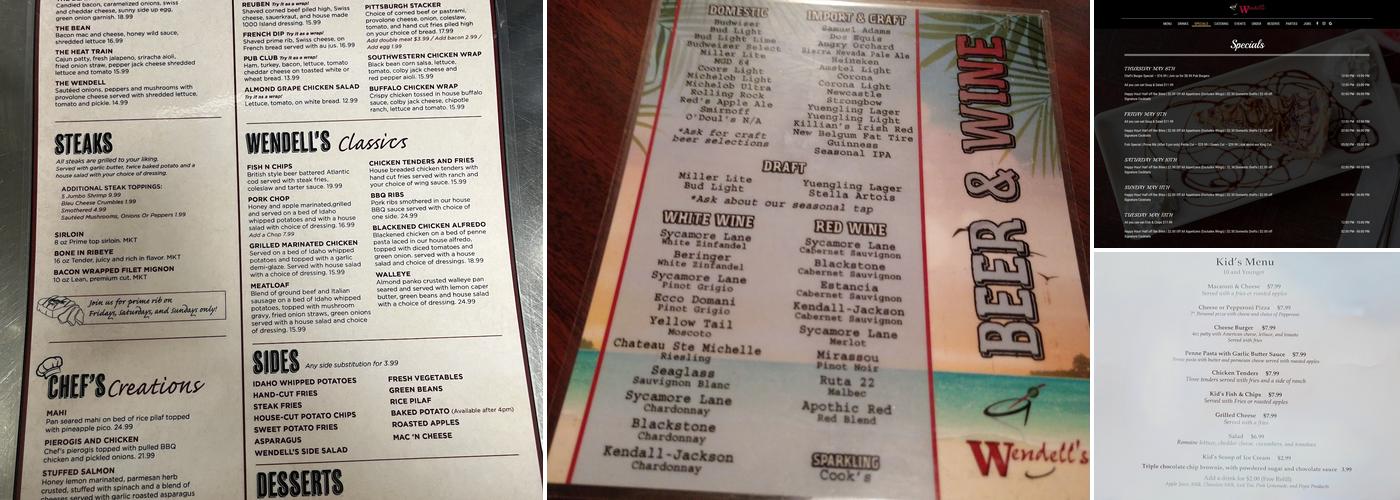 Wendell's Pub Menu