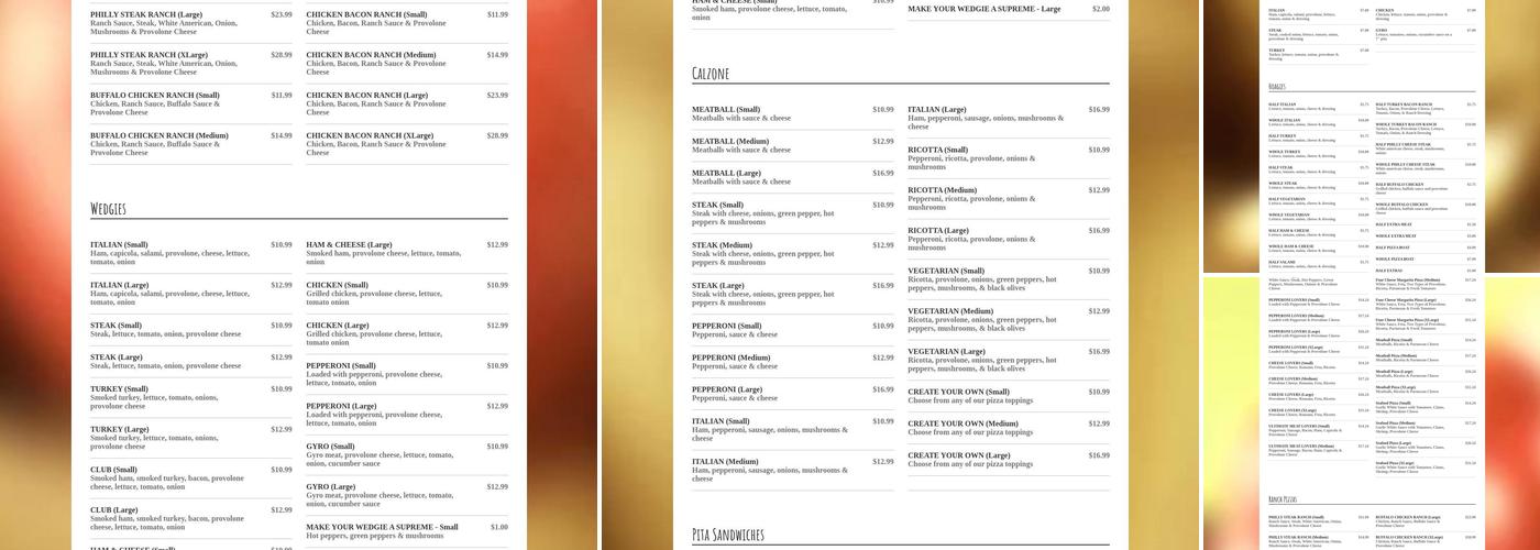 Garden of Eating Pizzeria Menu