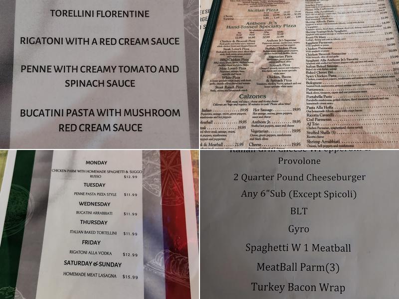 Anthony Jr's Restaurant & Pizzeria Menu