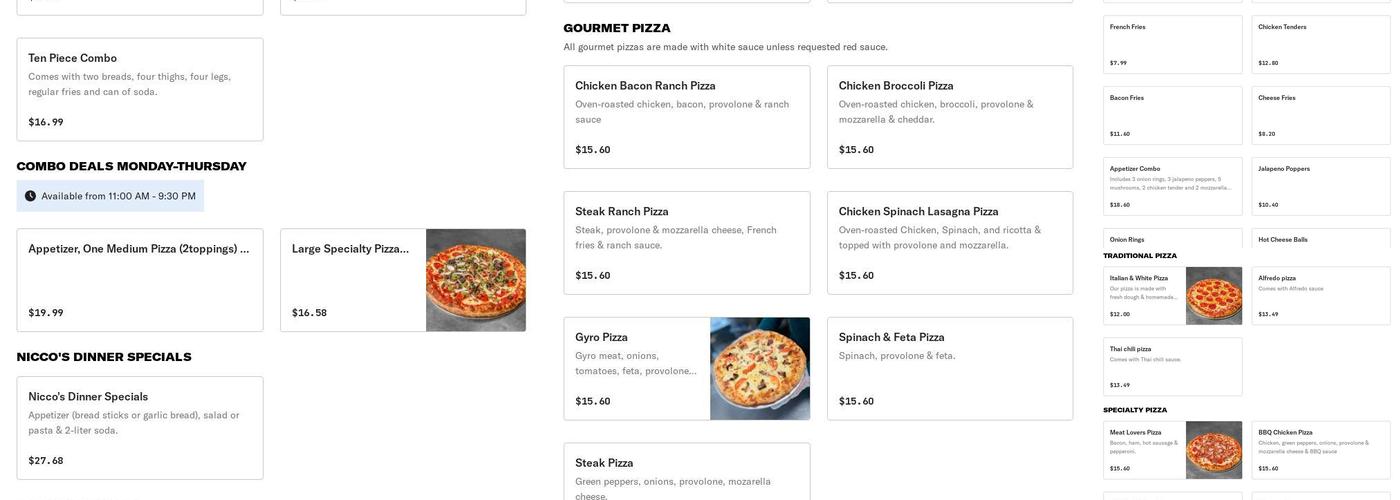 Nicco's Pizzaria Menu