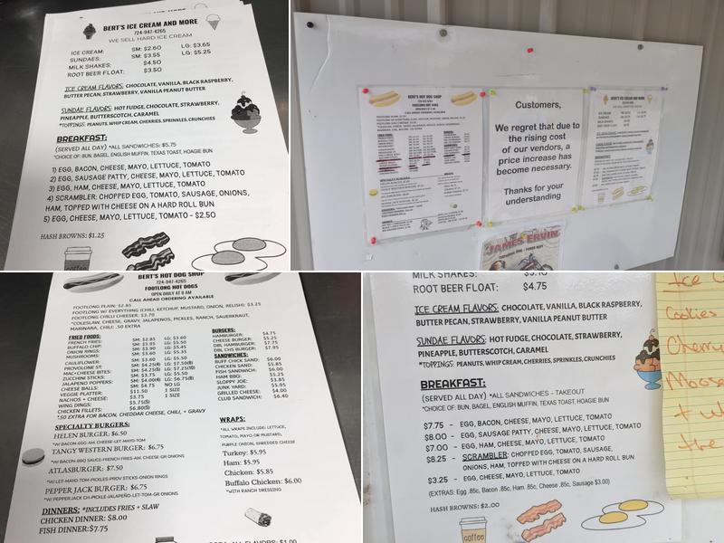 Bert's Hot Dog Shop Menu