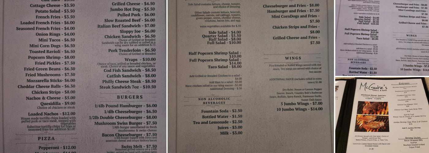 McGuire's Grill & Bar Menu