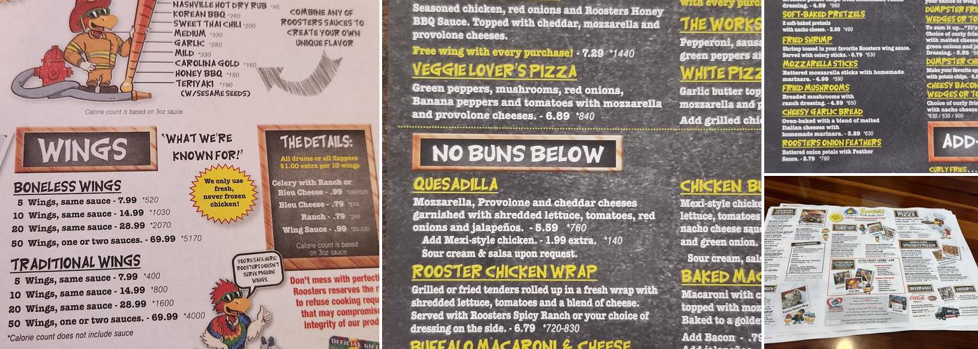 Roosters Menu